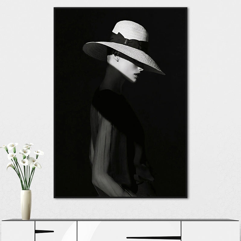 Black Lady with Hat Canvas Print Home Decor Victorian for Great Room Wall Art, Multiple Size Options