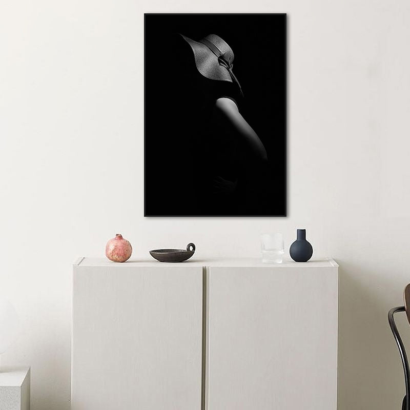 Black Lady with Hat Canvas Print Home Decor Victorian for Great Room Wall Art, Multiple Size Options