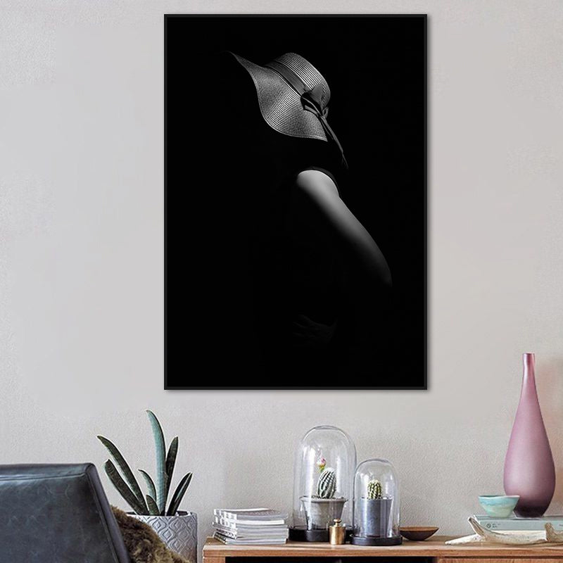 Black Lady with Hat Canvas Print Home Decor Victorian for Great Room Wall Art, Multiple Size Options