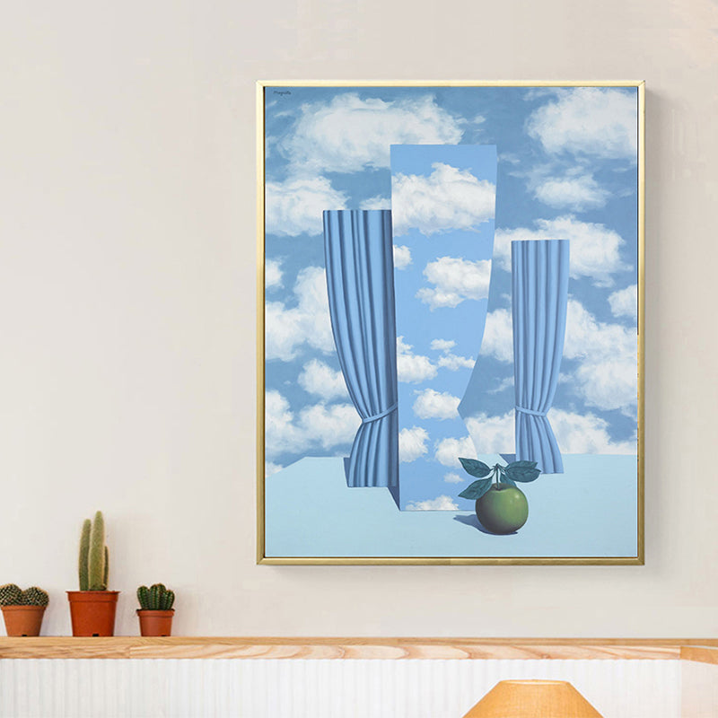 Blue Curtain and Sky Painting Textured Contemporary Style Boys Bedroom Wall Decor