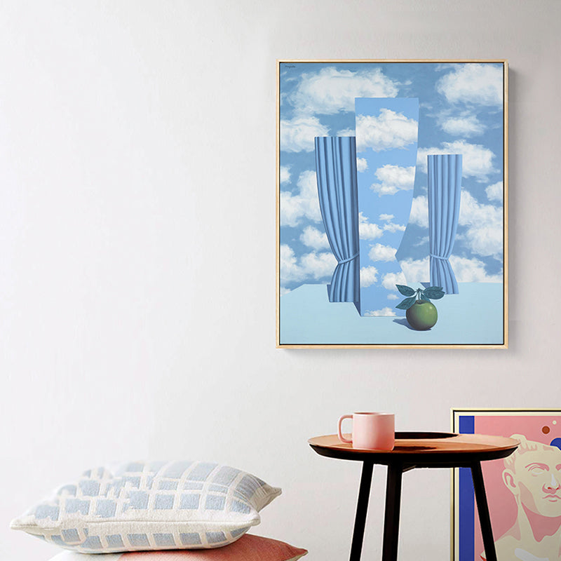 Blue Curtain and Sky Painting Textured Contemporary Style Boys Bedroom Wall Decor