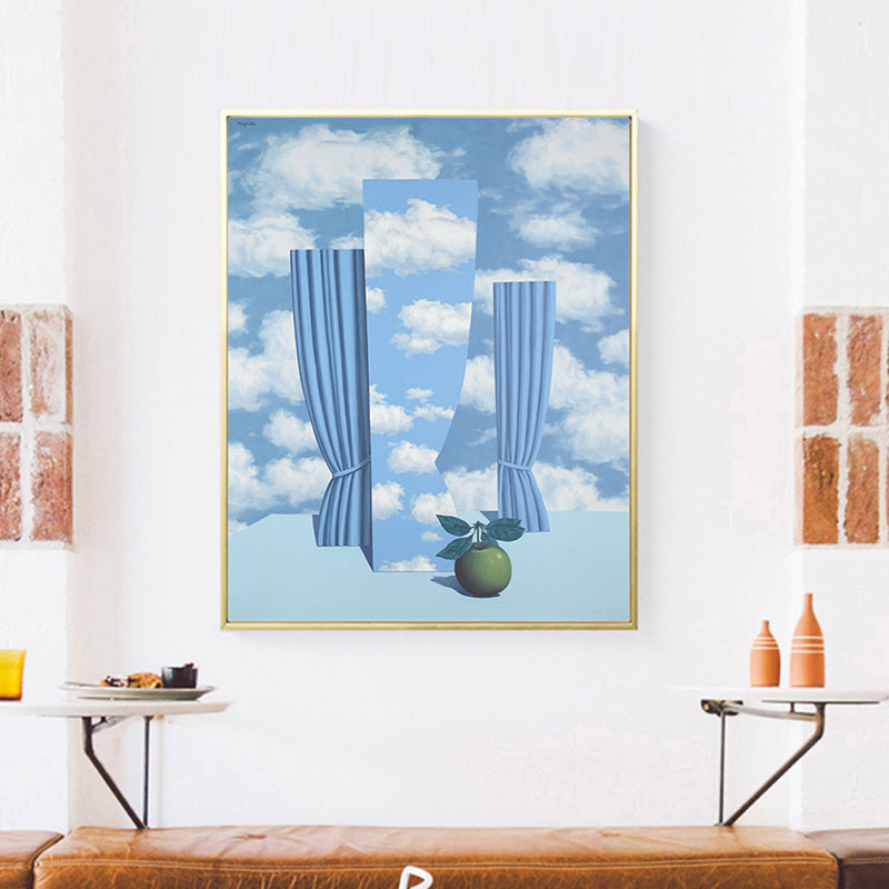 Blue Curtain and Sky Painting Textured Contemporary Style Boys Bedroom Wall Decor