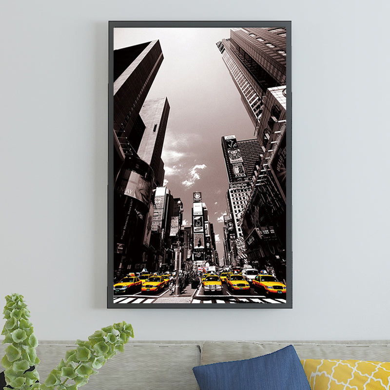 City Street View Skyscrapers Art Print Modernism Canvas Wall Decoration in Black