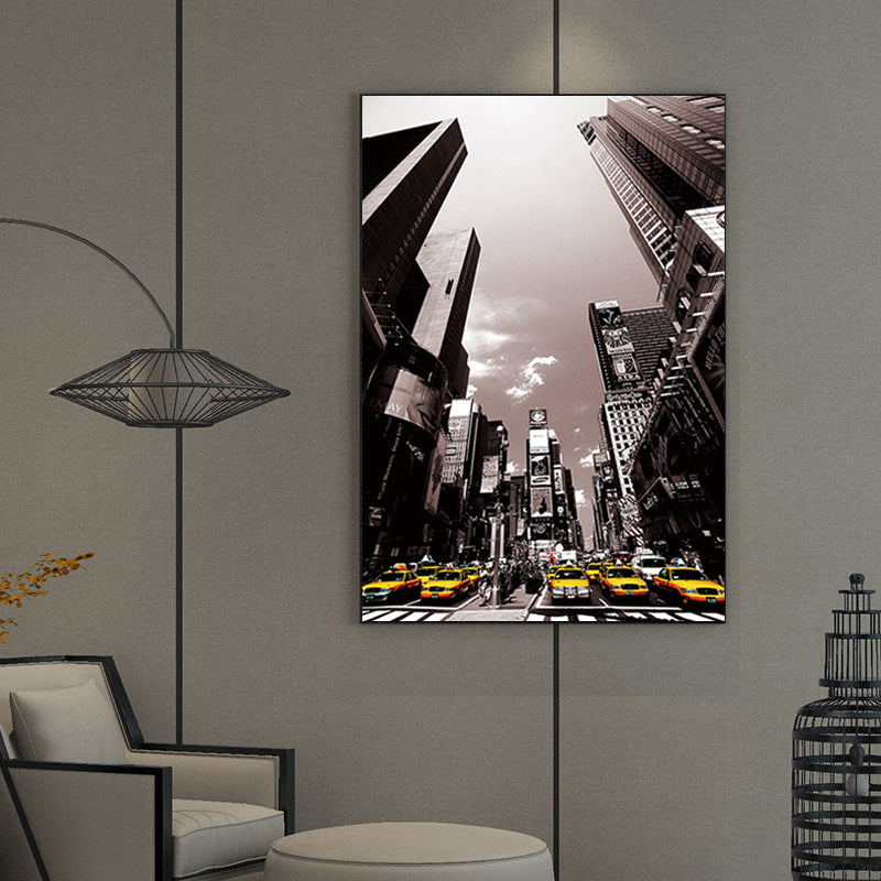 City Street View Skyscrapers Art Print Modernism Canvas Wall Decoration in Black