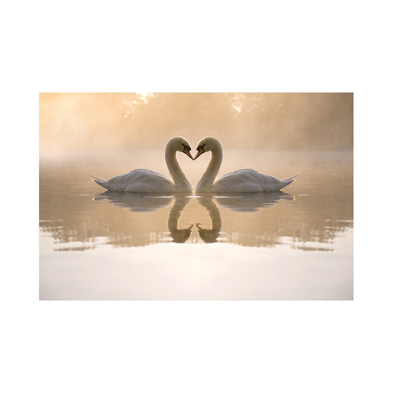 Yellow Modernist Wall Decor Swan Love in the Sunset Lake Canvas Wall Art for Bedroom