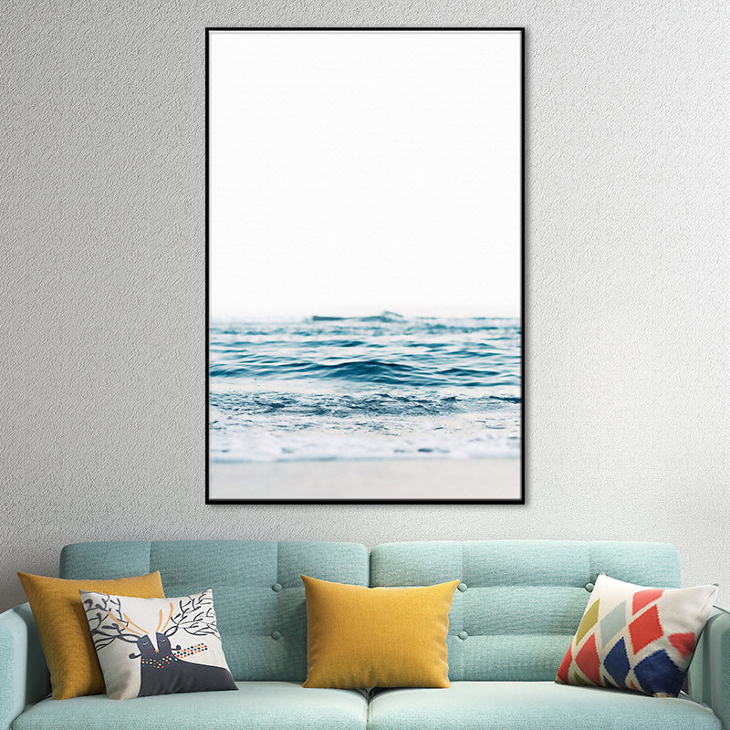 Ocean Waves Print Wall Art Modern Enchanting Seascape Canvas in Light Color for Room