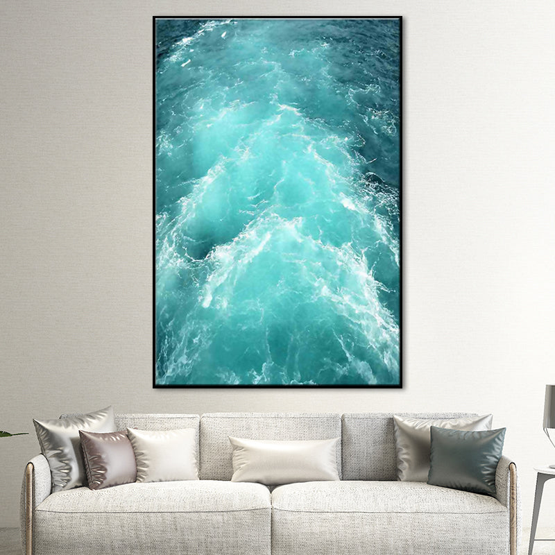 Ocean Waves Print Wall Art Modern Enchanting Seascape Canvas in Light Color for Room