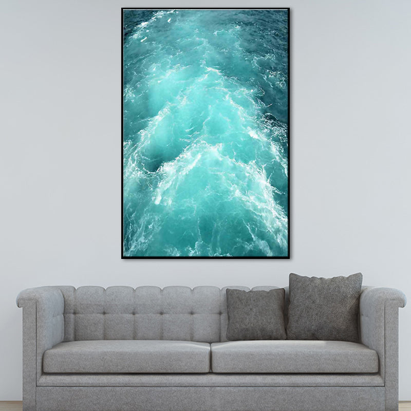 Ocean Waves Print Wall Art Modern Enchanting Seascape Canvas in Light Color for Room