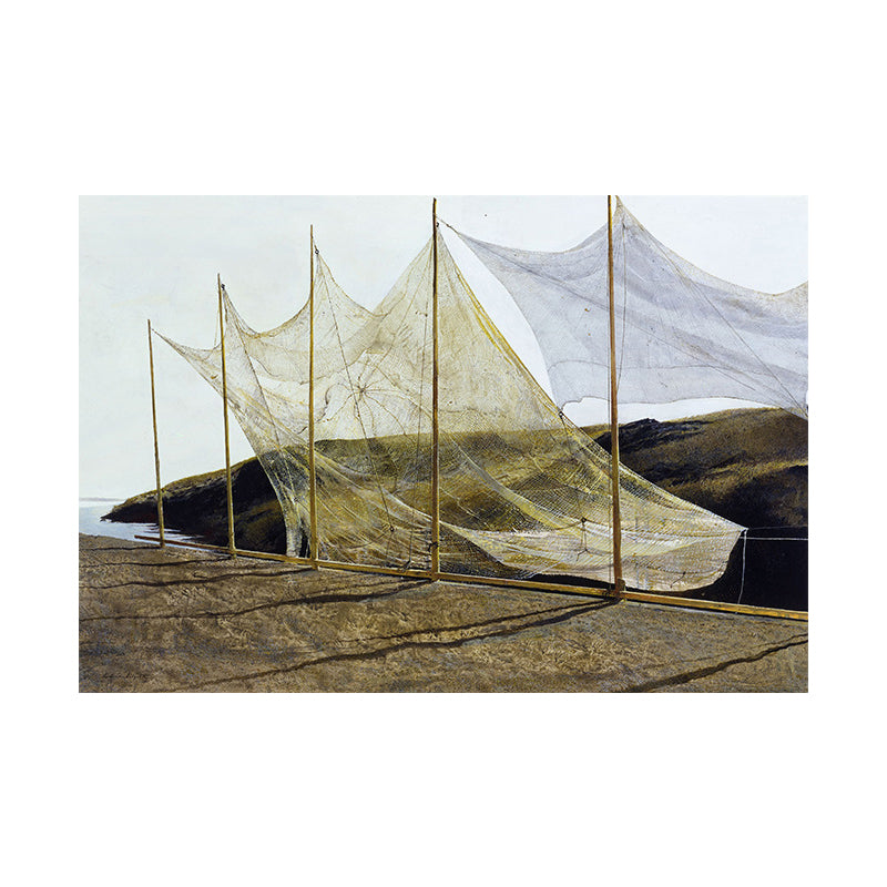 Photographic Fishing Net Canvas Art Contemporary Living Room Wall Decor in Yellow