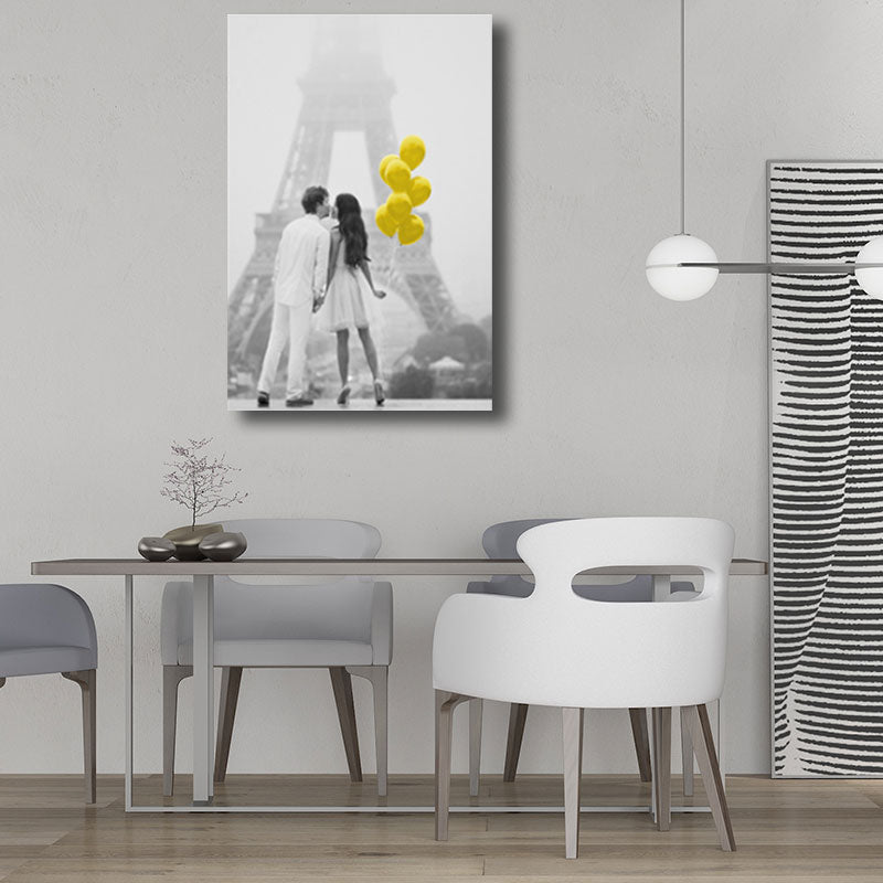 Couple with Balloon Canvas Prints Yellow Contemporary Wall Art Decor for Great Room