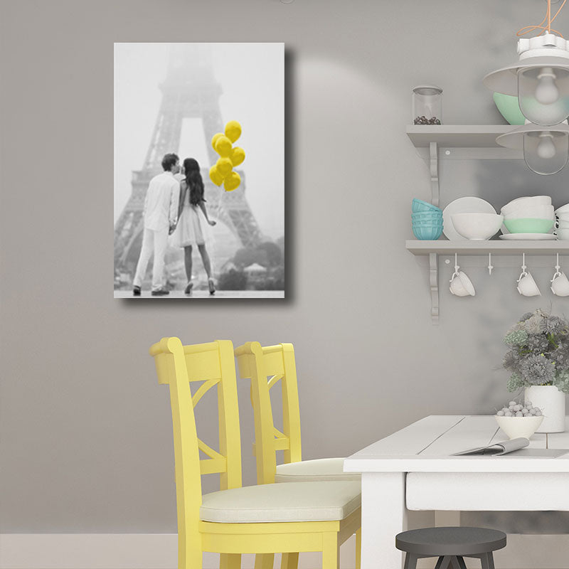 Couple with Balloon Canvas Prints Yellow Contemporary Wall Art Decor for Great Room