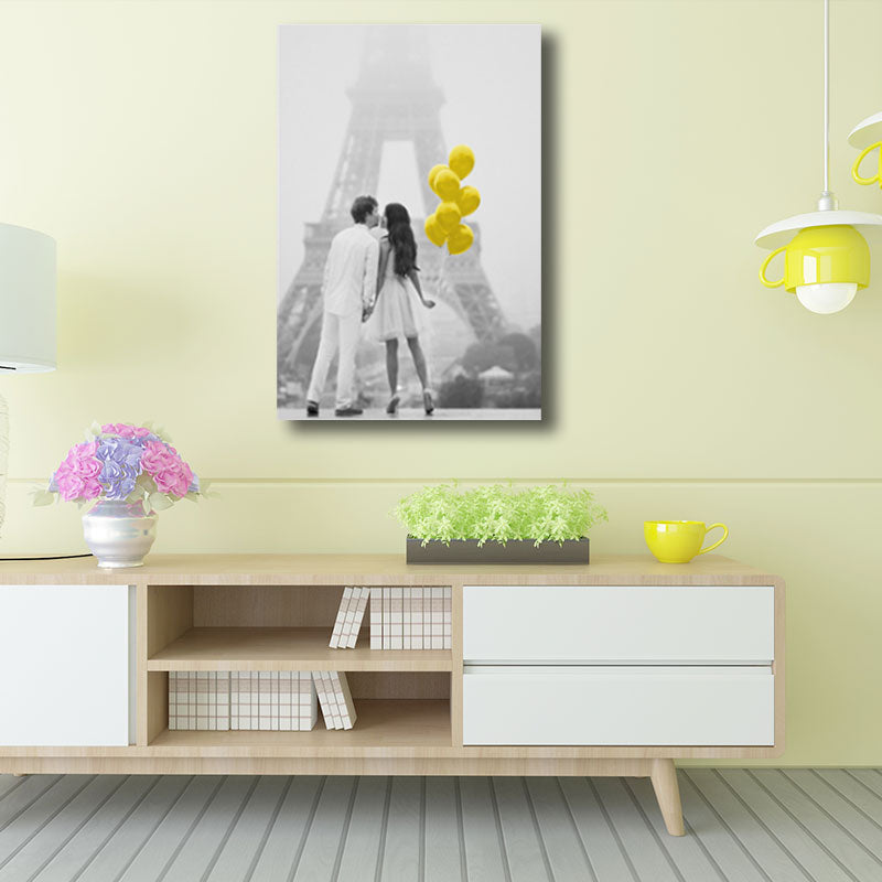 Couple with Balloon Canvas Prints Yellow Contemporary Wall Art Decor for Great Room