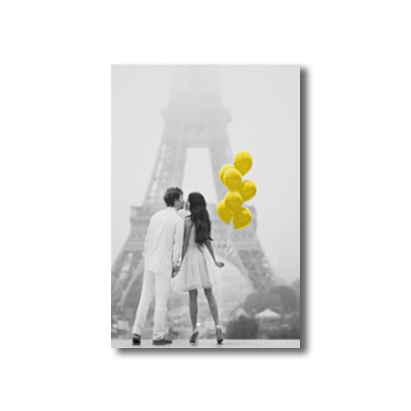 Couple with Balloon Canvas Prints Yellow Contemporary Wall Art Decor for Great Room