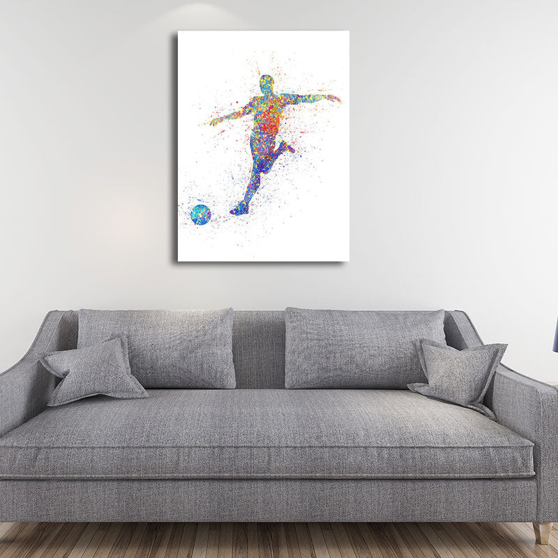 Watercolor Football Training Wall Art Blue-Purple Modern Style Canvas for Boys Bedroom