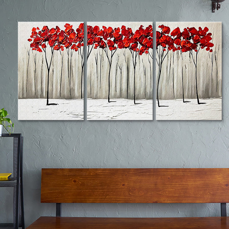 Rose Blossom Painting Wall Art Traditional Romantic Flowers Canvas Print in Red for Home