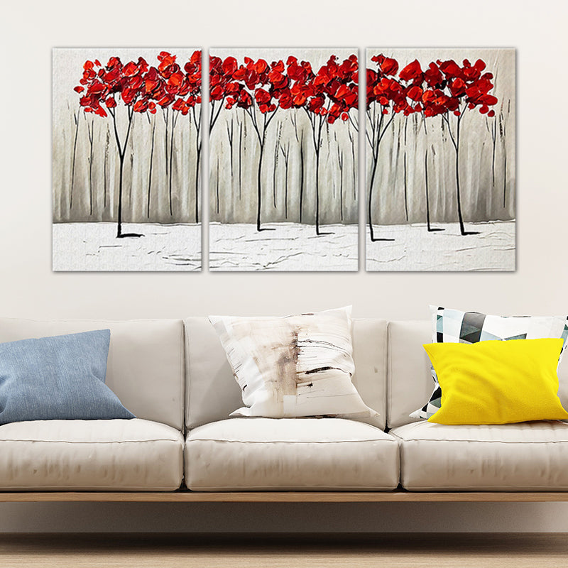 Rose Blossom Painting Wall Art Traditional Romantic Flowers Canvas Print in Red for Home