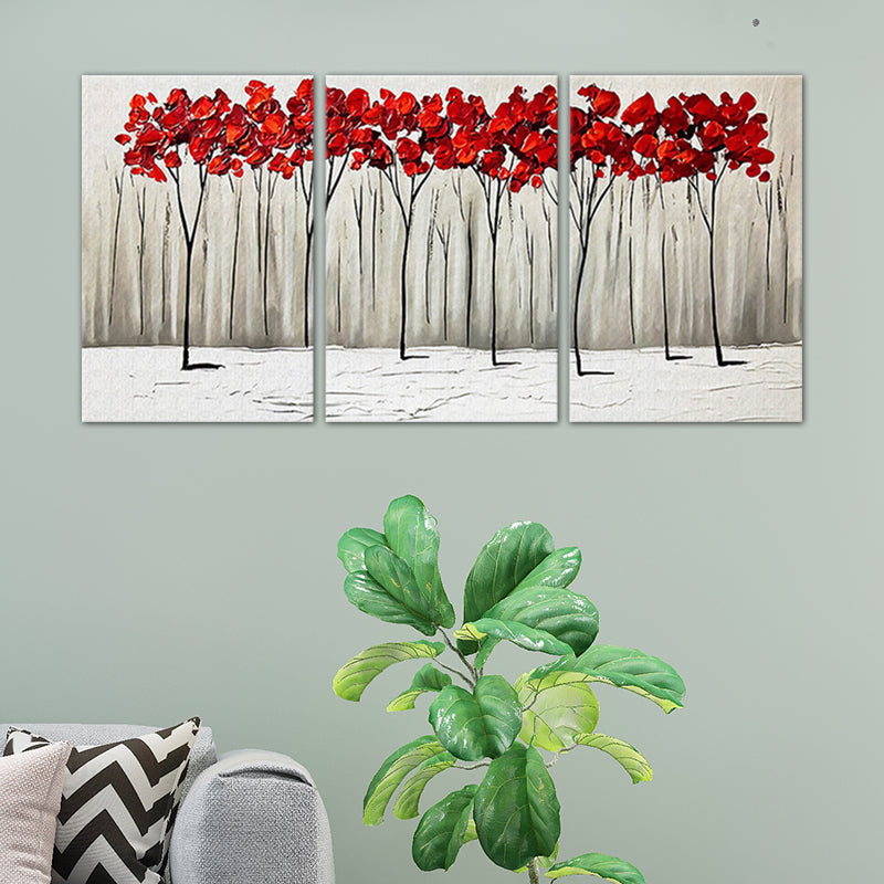 Rose Blossom Painting Wall Art Traditional Romantic Flowers Canvas Print in Red for Home