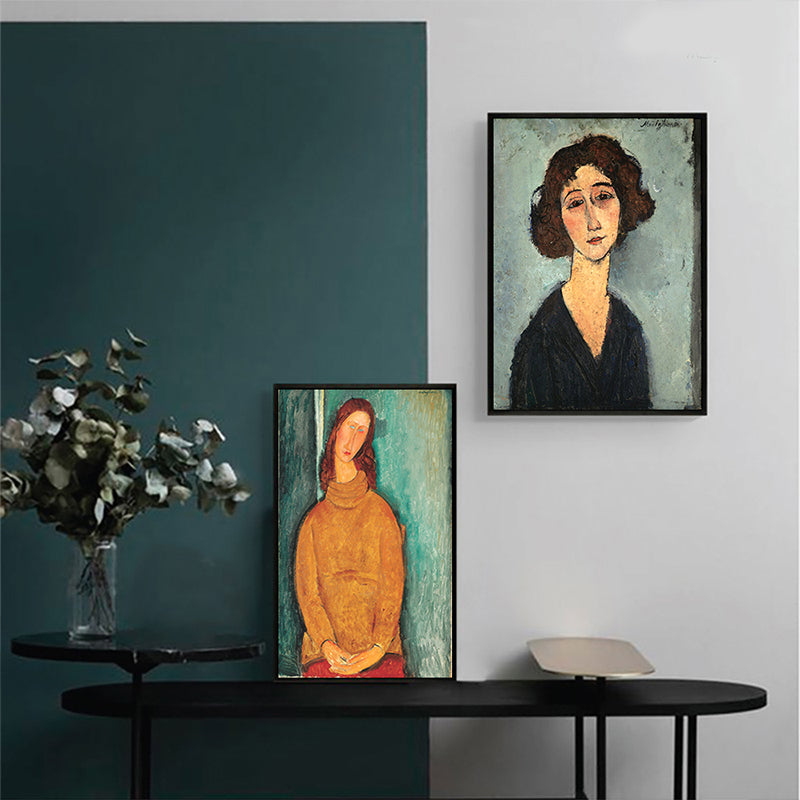 Textured Modigliani Woman Portrait Art Print Canvas Vintage Painting for Girls Room