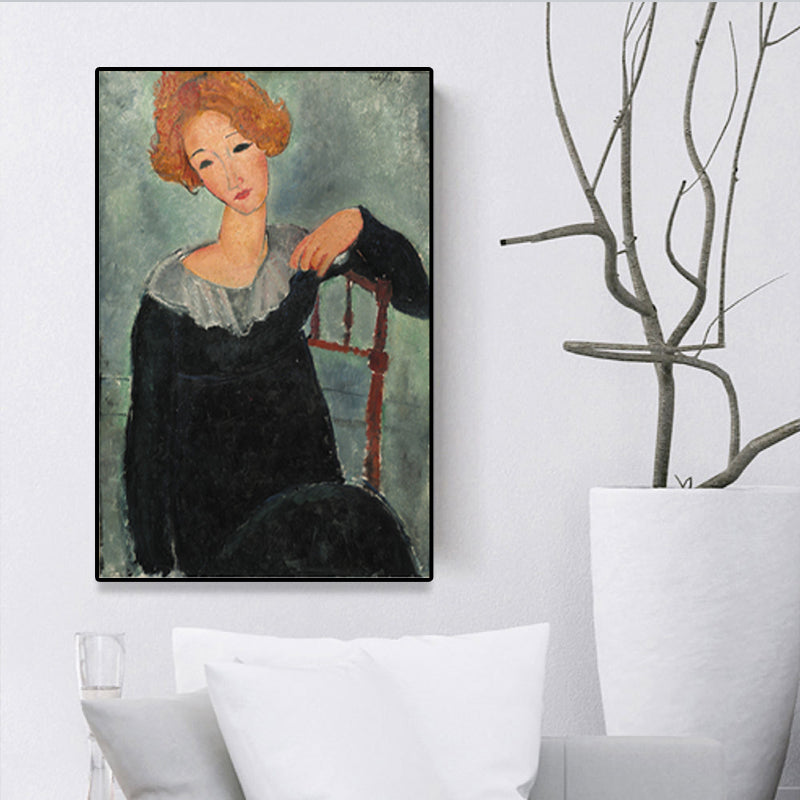 Textured Modigliani Woman Portrait Art Print Canvas Vintage Painting for Girls Room