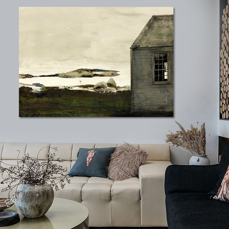 Farmhouse Landscape Painting Canvas Textured Black Wall Art Decor for Family Room