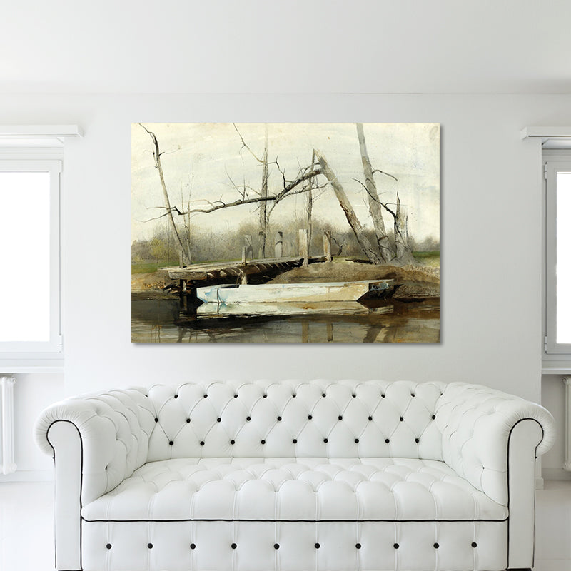 Farmhouse Landscape Painting Canvas Textured Black Wall Art Decor for Family Room