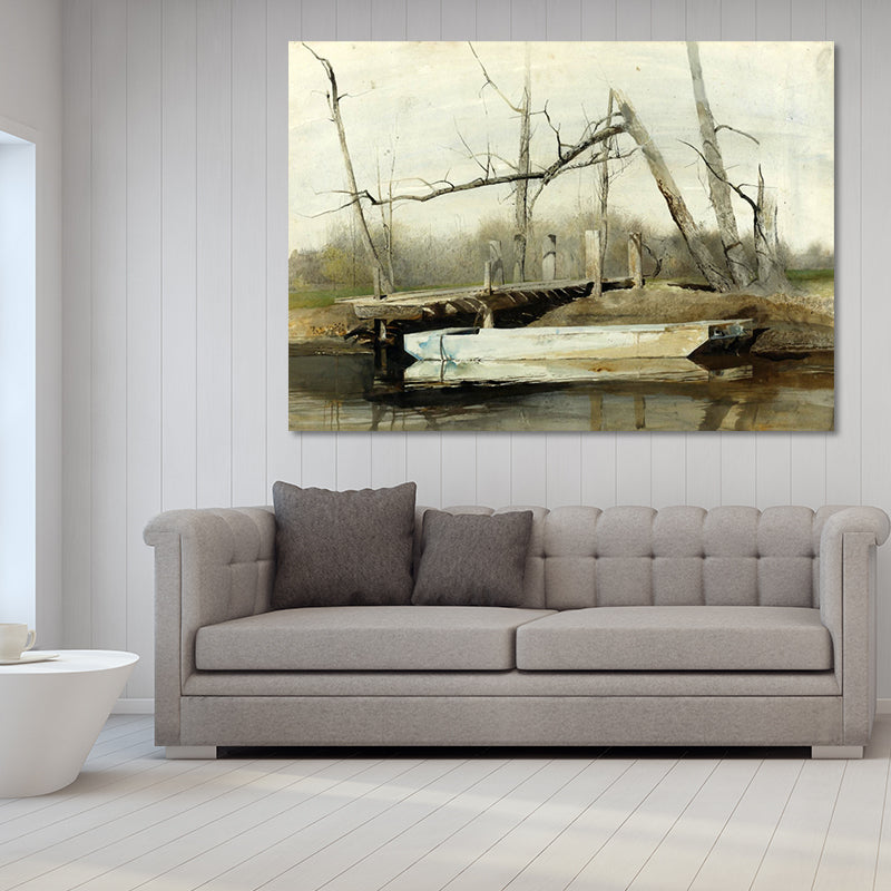 Farmhouse Landscape Painting Canvas Textured Black Wall Art Decor for Family Room