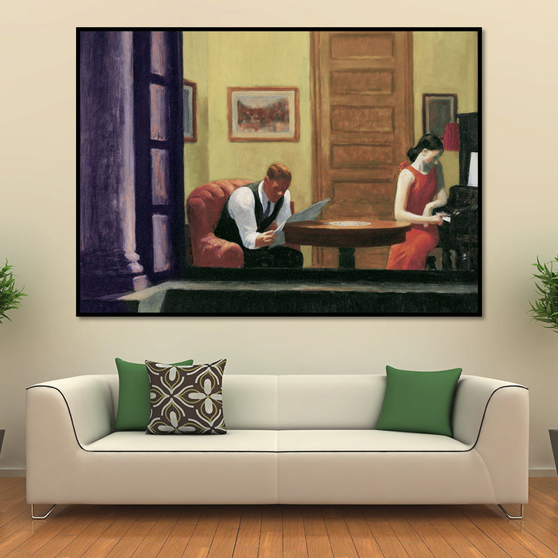 Man Reading Newspaper Painting Brown Traditional Canvas Wall Art for Dining Room