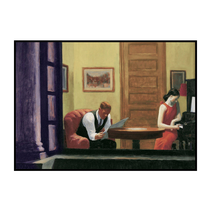 Man Reading Newspaper Painting Brown Traditional Canvas Wall Art for Dining Room