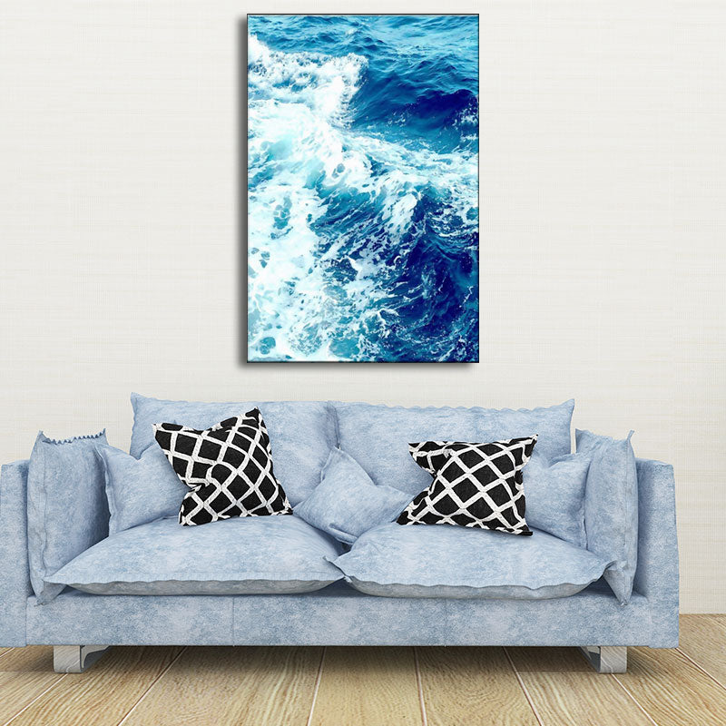 Blue Ocean Spindrift Canvas Art Seascape Modernist Textured Wall Decoration for Home