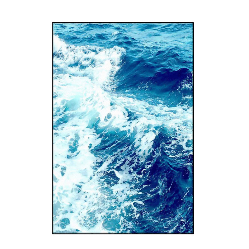 Blue Ocean Spindrift Canvas Art Seascape Modernist Textured Wall Decoration for Home