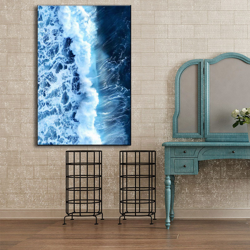 Blue Ocean Spindrift Canvas Art Seascape Modernist Textured Wall Decoration for Home