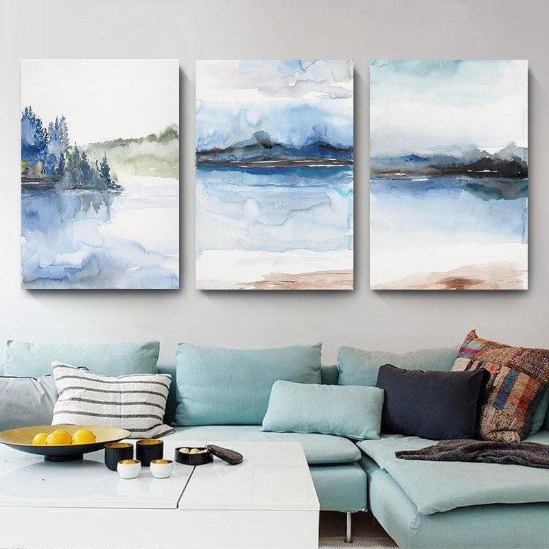 Multi-Piece River Scenery Painting Asian Canvas Made Wall Art for Family Room