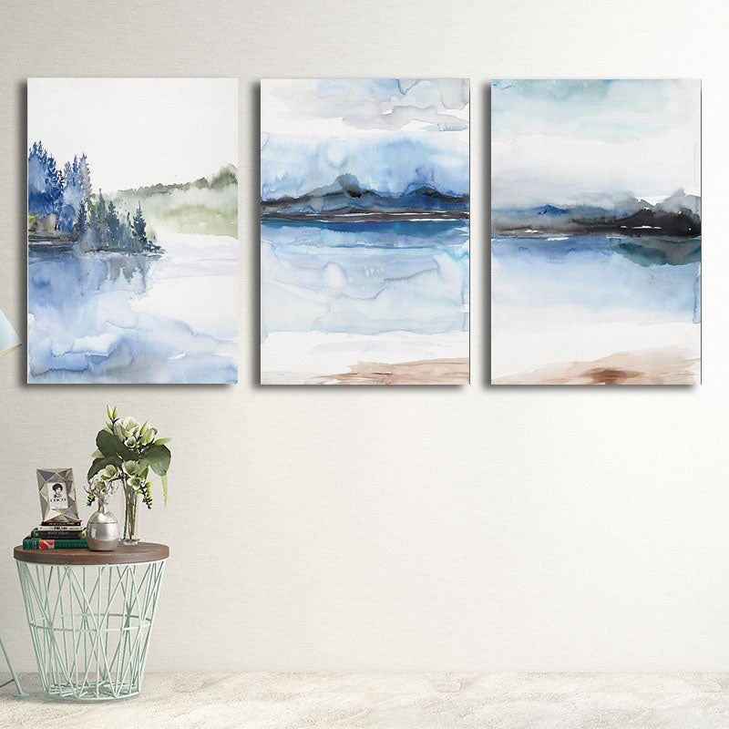 Multi-Piece River Scenery Painting Asian Canvas Made Wall Art for Family Room