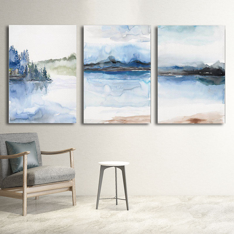 Multi-Piece River Scenery Painting Asian Canvas Made Wall Art for Family Room