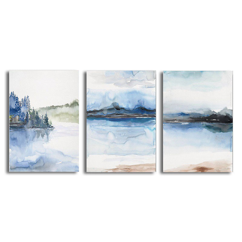 Multi-Piece River Scenery Painting Asian Canvas Made Wall Art for Family Room