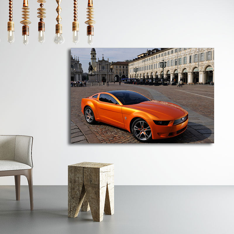 Contemporary Boys Art Print with Sport Car Pattern Bright Color Wall Decor for Bedroom