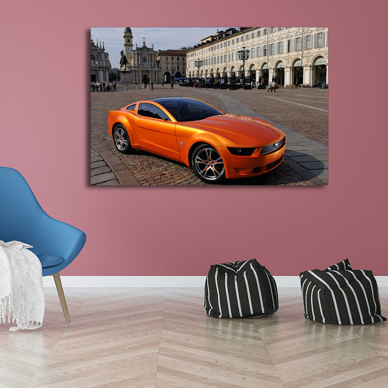 Contemporary Boys Art Print with Sport Car Pattern Bright Color Wall Decor for Bedroom