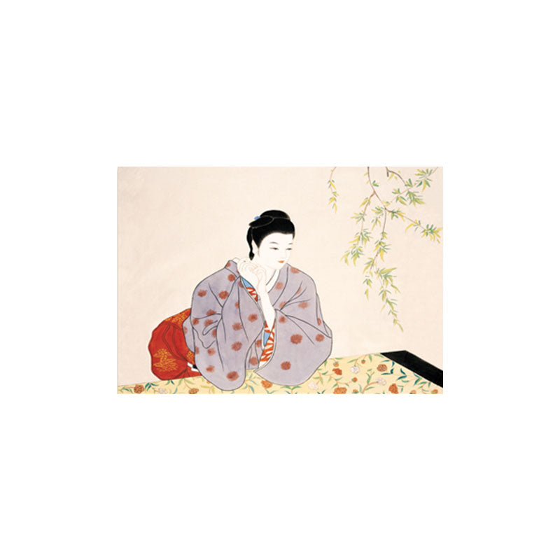 Geisha Girl Painting Canvas Art in Red Japanese Style Wall Decor for Sitting Room