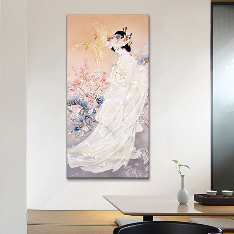 Kimono Girl Painting Art Print Multicolored Japanese Style Wall Decor for Sitting Room