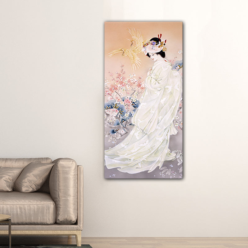 Kimono Girl Painting Art Print Multicolored Japanese Style Wall Decor for Sitting Room