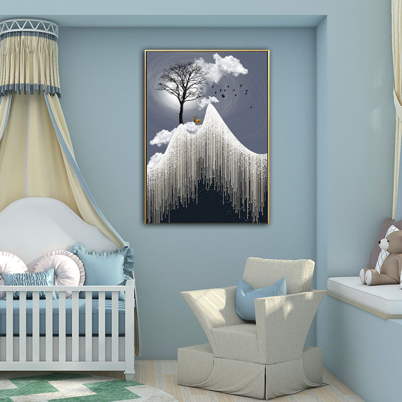 Glam Canvas White Tree at the Rime Cliff with Full Moon Scenery Wall Art for Room