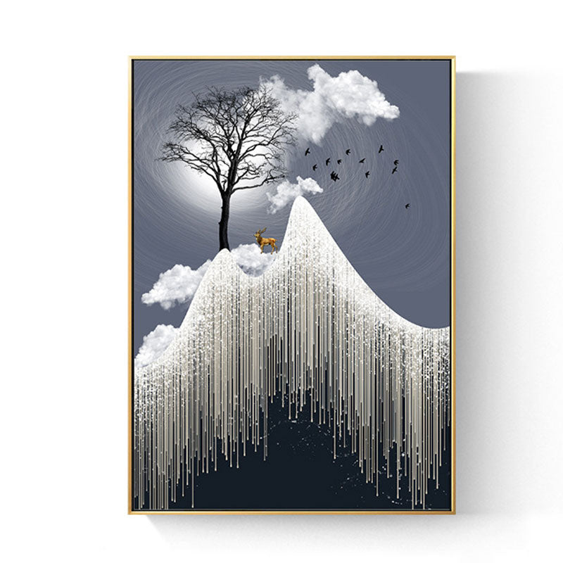 Glam Canvas White Tree at the Rime Cliff with Full Moon Scenery Wall Art for Room