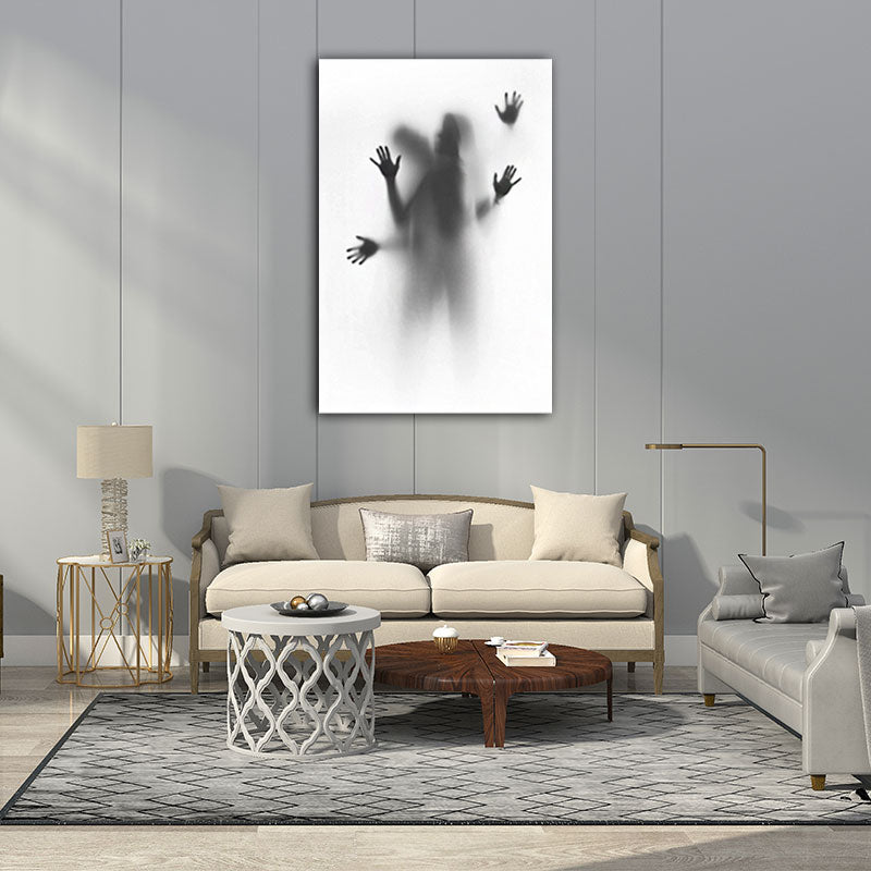 Blur Shadow of Lovers Canvas Art Contemporary Textured Family Room Wall Decor in Grey