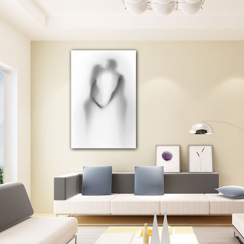 Blur Shadow of Lovers Canvas Art Contemporary Textured Family Room Wall Decor in Grey