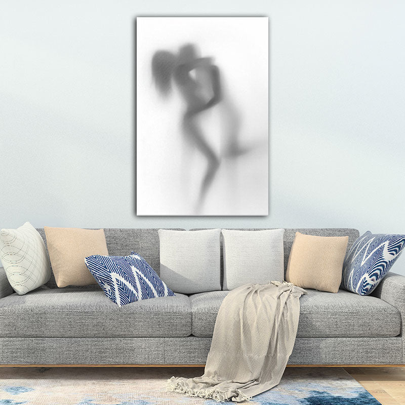 Blur Shadow of Lovers Canvas Art Contemporary Textured Family Room Wall Decor in Grey