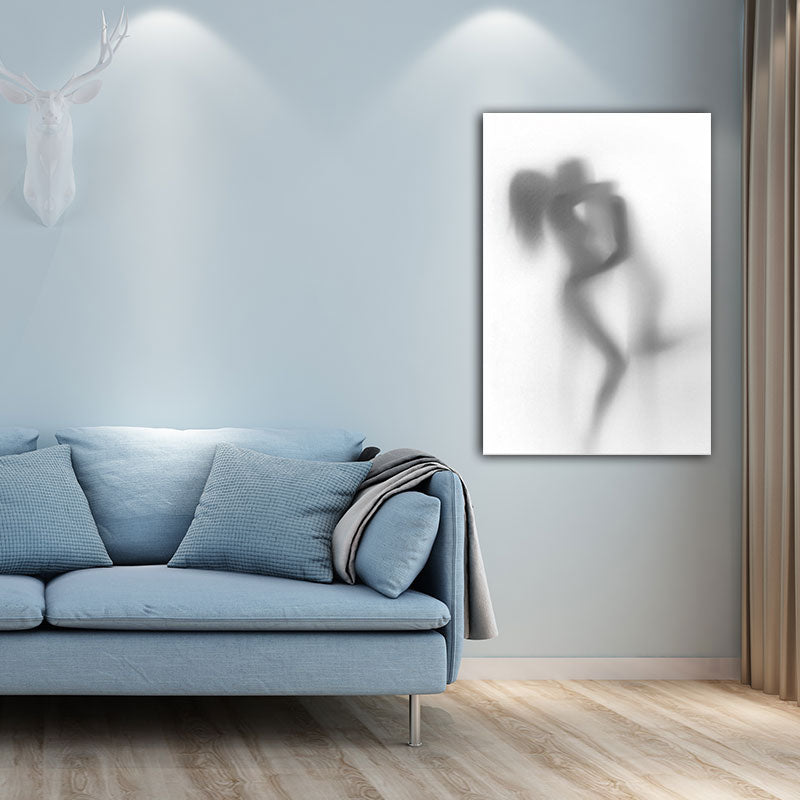 Blur Shadow of Lovers Canvas Art Contemporary Textured Family Room Wall Decor in Grey