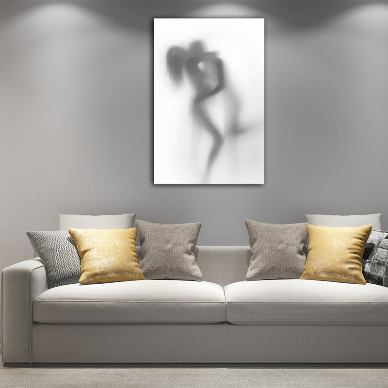 Blur Shadow of Lovers Canvas Art Contemporary Textured Family Room Wall Decor in Grey