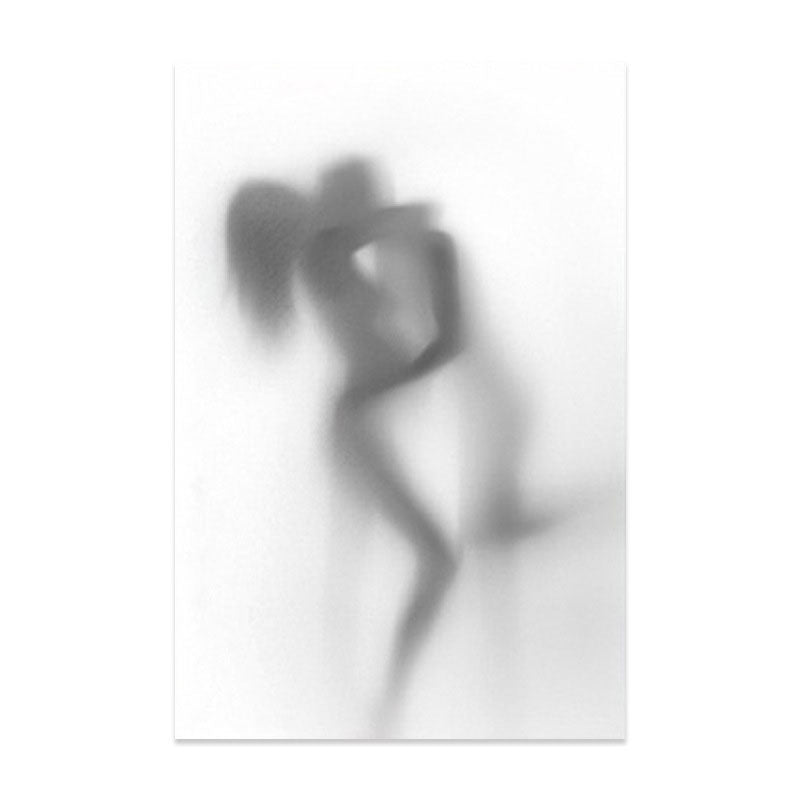 Blur Shadow of Lovers Canvas Art Contemporary Textured Family Room Wall Decor in Grey