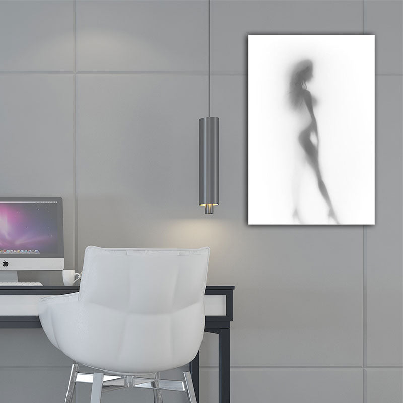 Modern Creative Canvas in Grey Shadow of Sexy Woman on the Frosted Glass Wall Art for Room