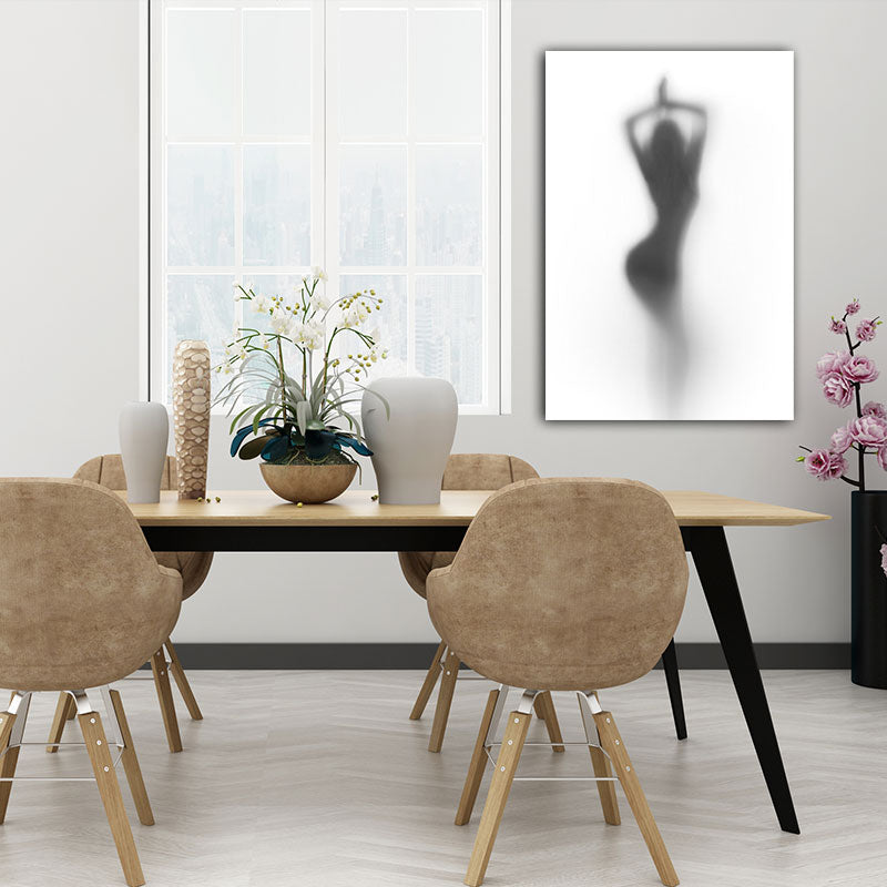 Modern Creative Canvas in Grey Shadow of Sexy Woman on the Frosted Glass Wall Art for Room